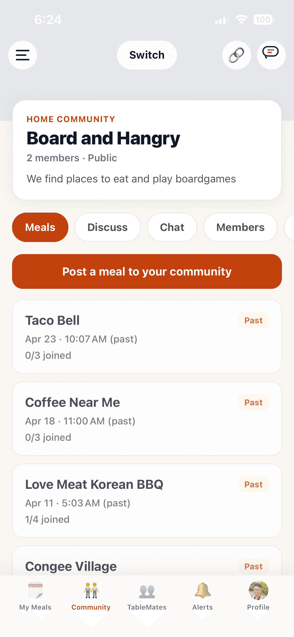 TableMesh Groups screen